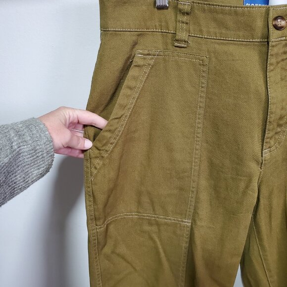 OLD NAVY Utility Straight Leg Pants 30" High Rise Carpenter Satin Moss Womens 16 - Picture 3 of 15